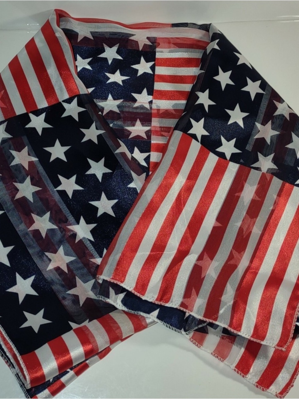 Patriotic American Flag Scarf USA Large Print Stars Stripes Silky